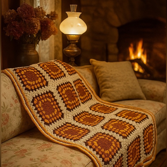 Vintage Handmade Granny Square Crocheted Afghan Blanket Throw Boho Retro 90s - Picture 1 of 7